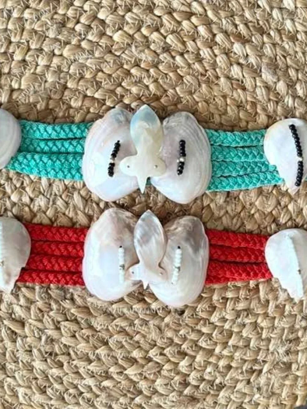Boho Hippie Braided Macrame Abalone Shell Wrap Belts Green Red